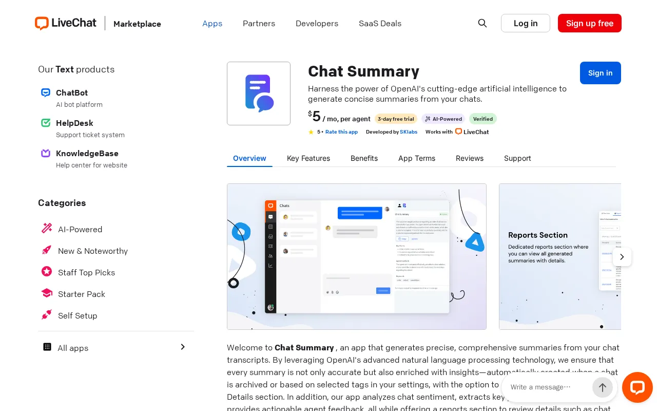 Chat Summary for LiveChat — preview screenshot