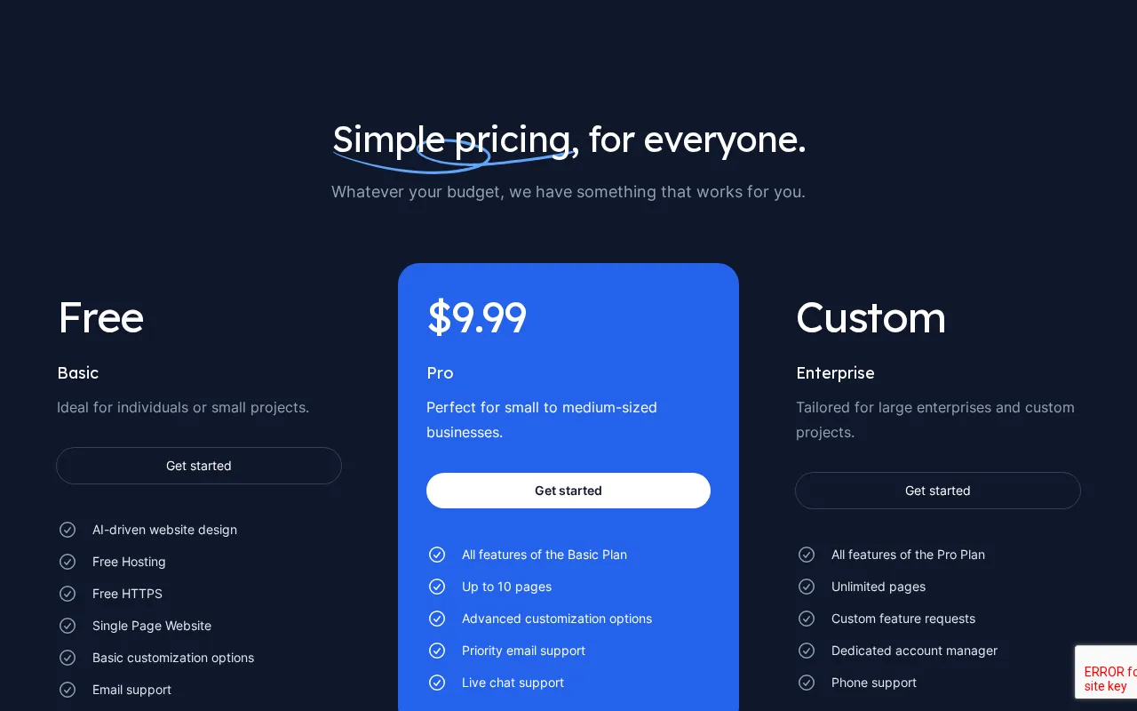 Chat2Build — pricing page