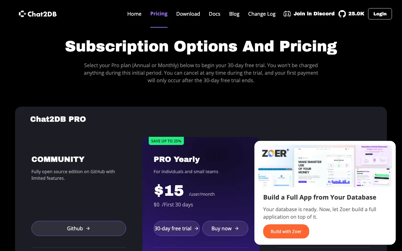 Chat2DB Local — pricing page