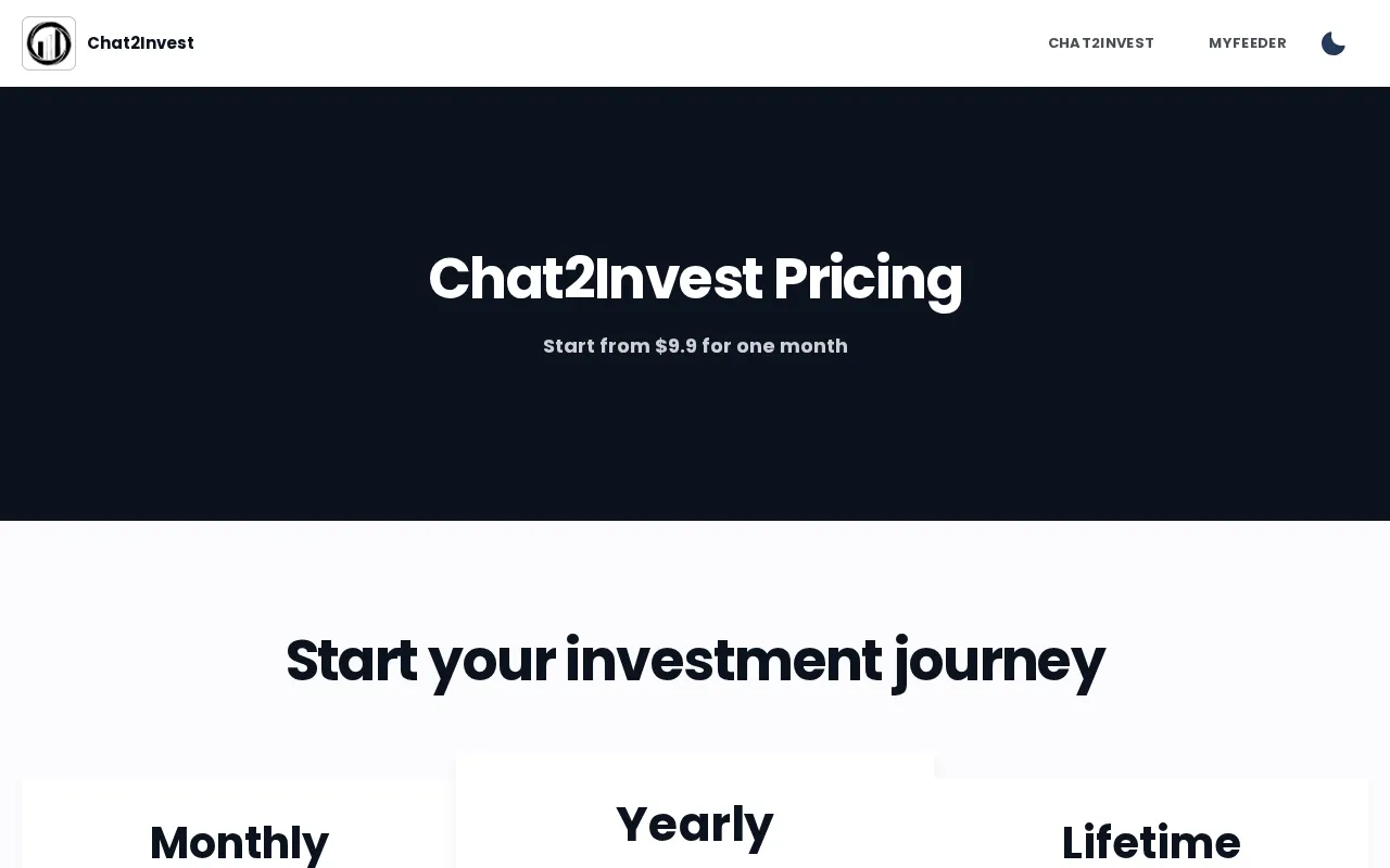 Chat2Invest — pricing page