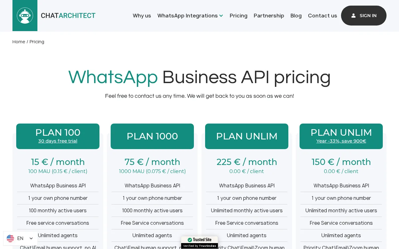 Chatarchitect — pricing page