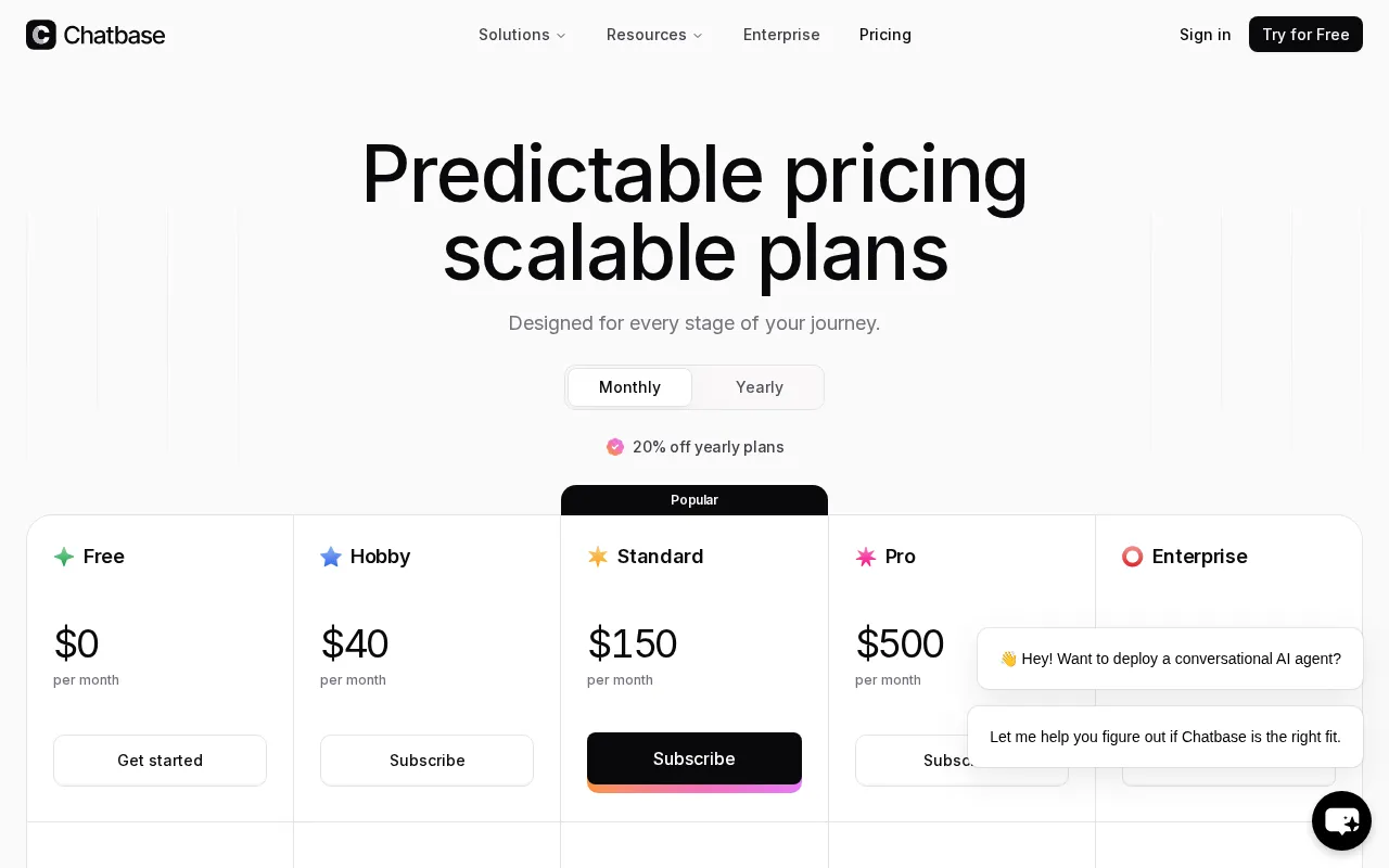 Chatbase — pricing page