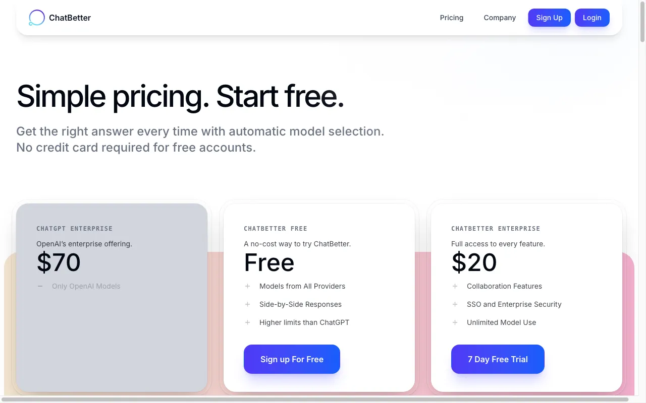 ChatBetter — pricing page