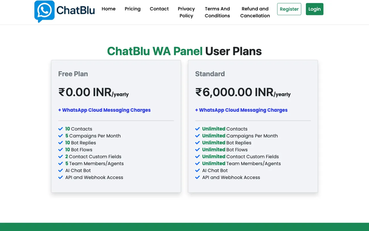 ChatBlu — pricing page