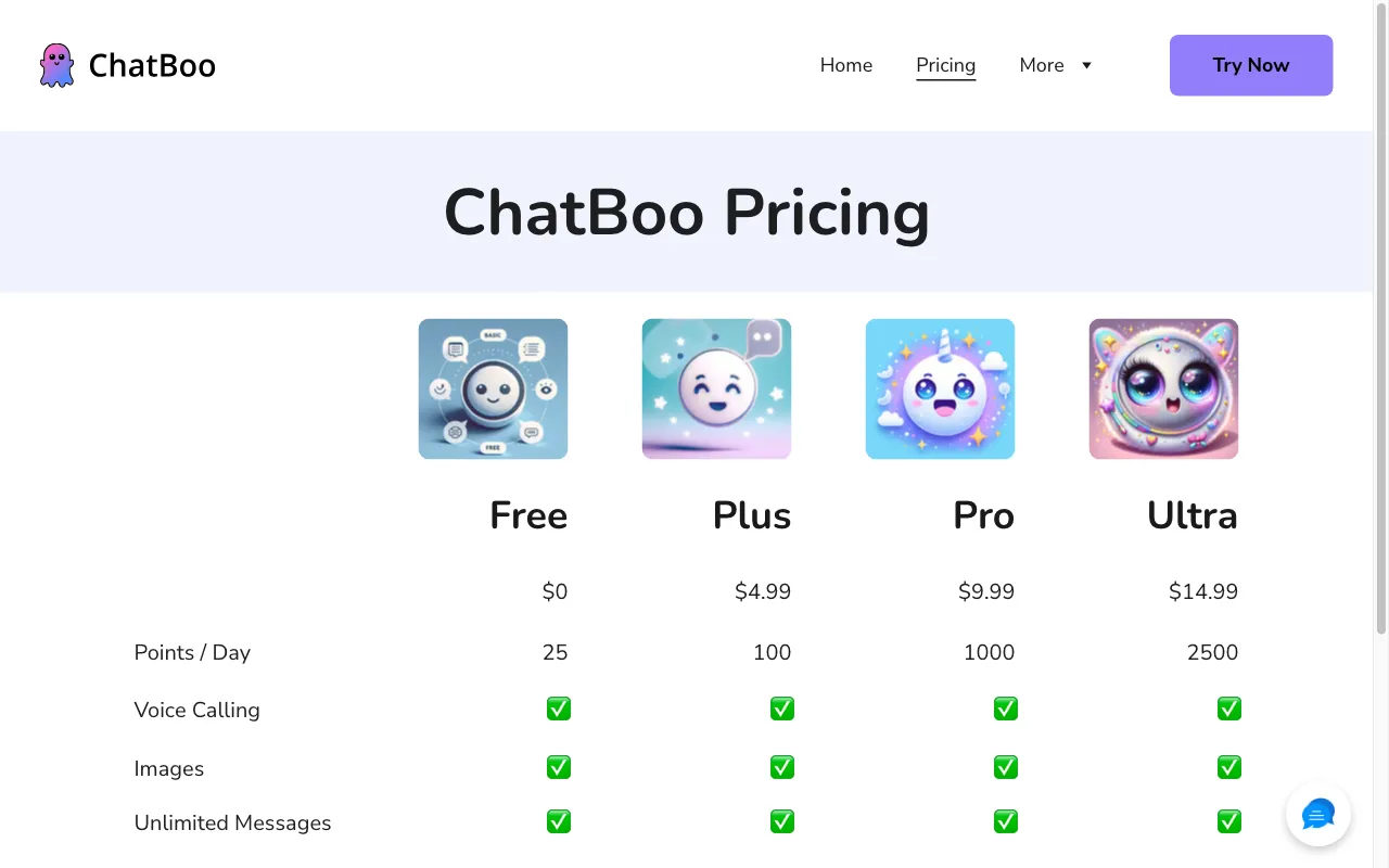 ChatBoo — pricing page