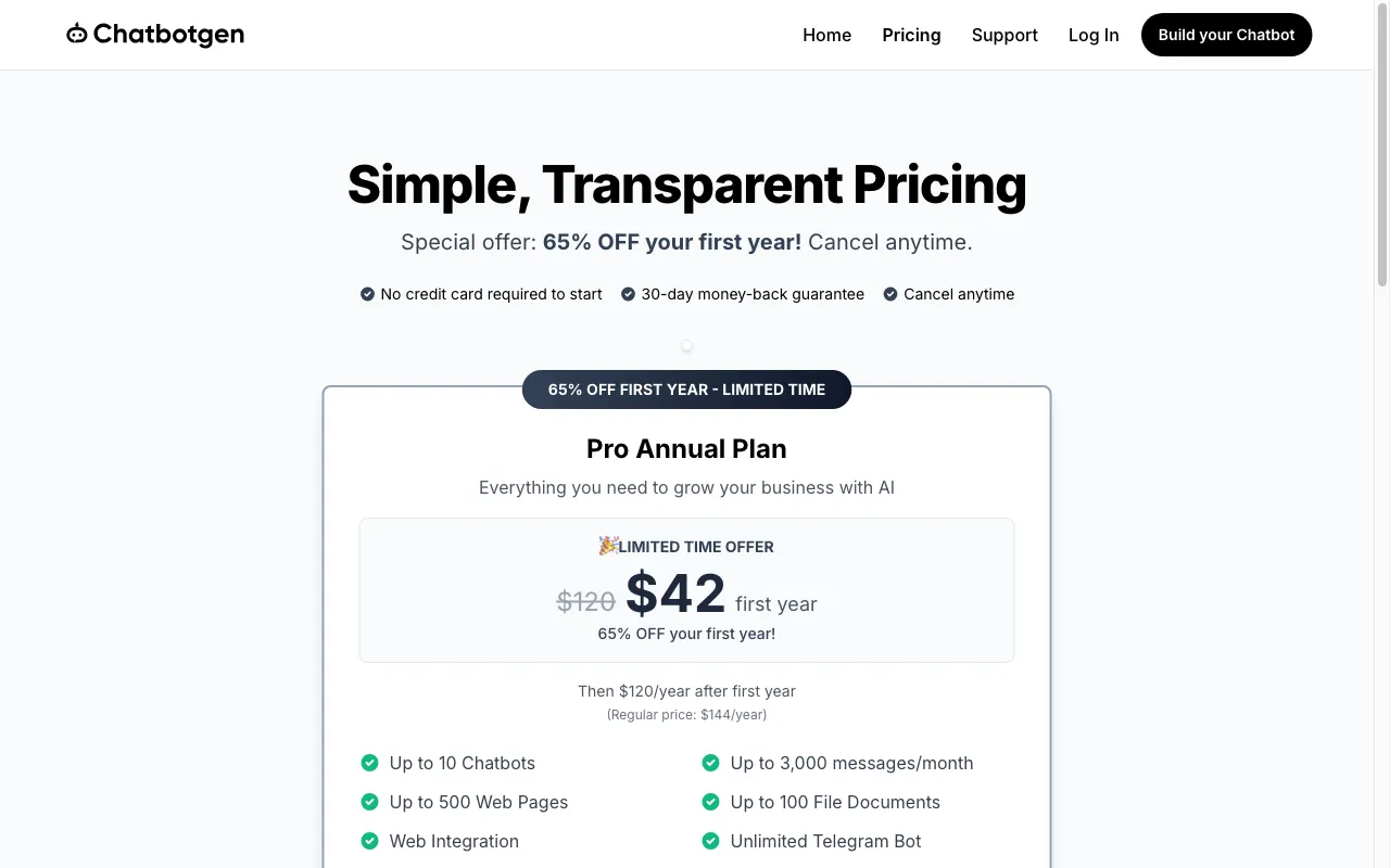 ChatbotGen — pricing page