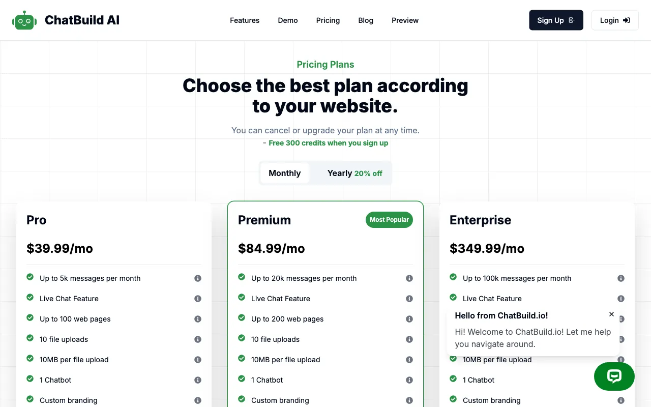 ChatBuild AI — pricing page