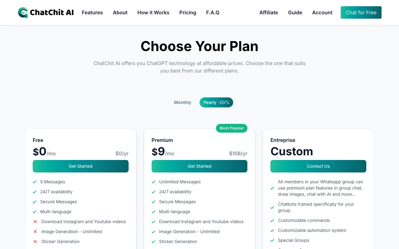 ChatChit AI — pricing page