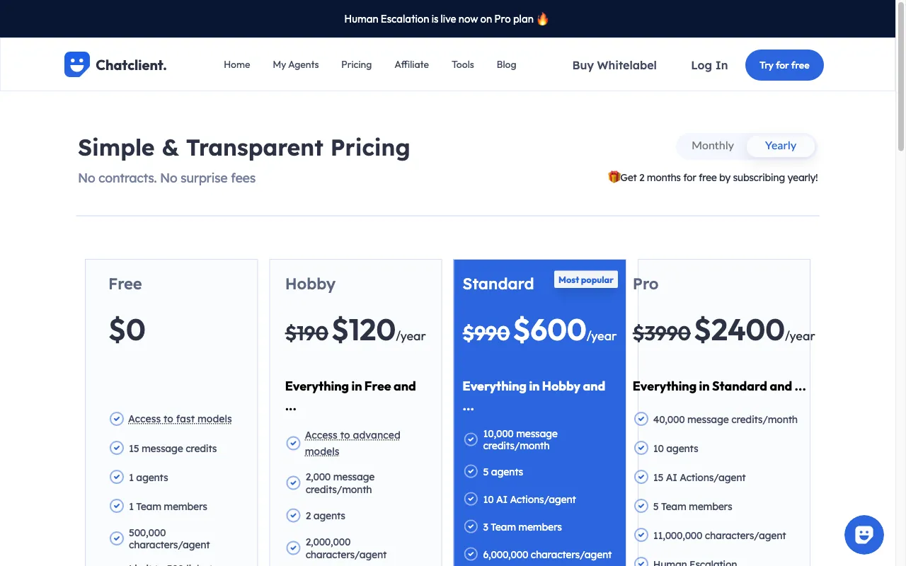 Chatclient — pricing page