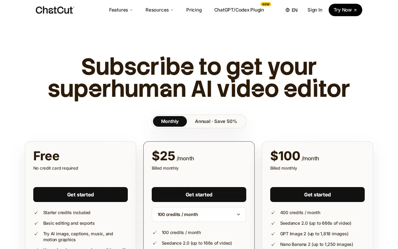 ChatCut — pricing page