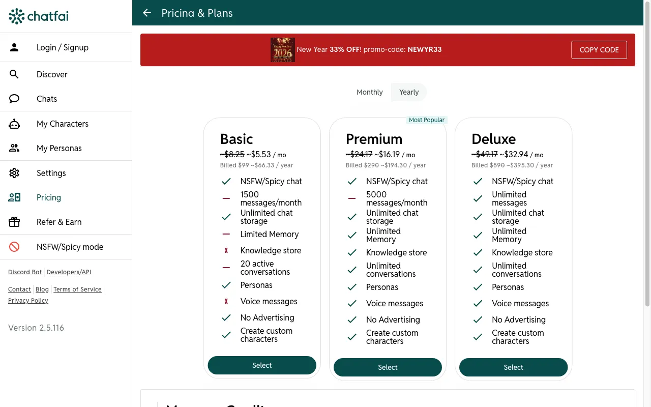 Chatfai — pricing page