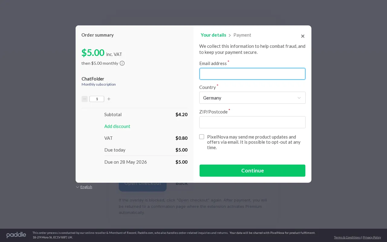 ChatFolders — pricing page