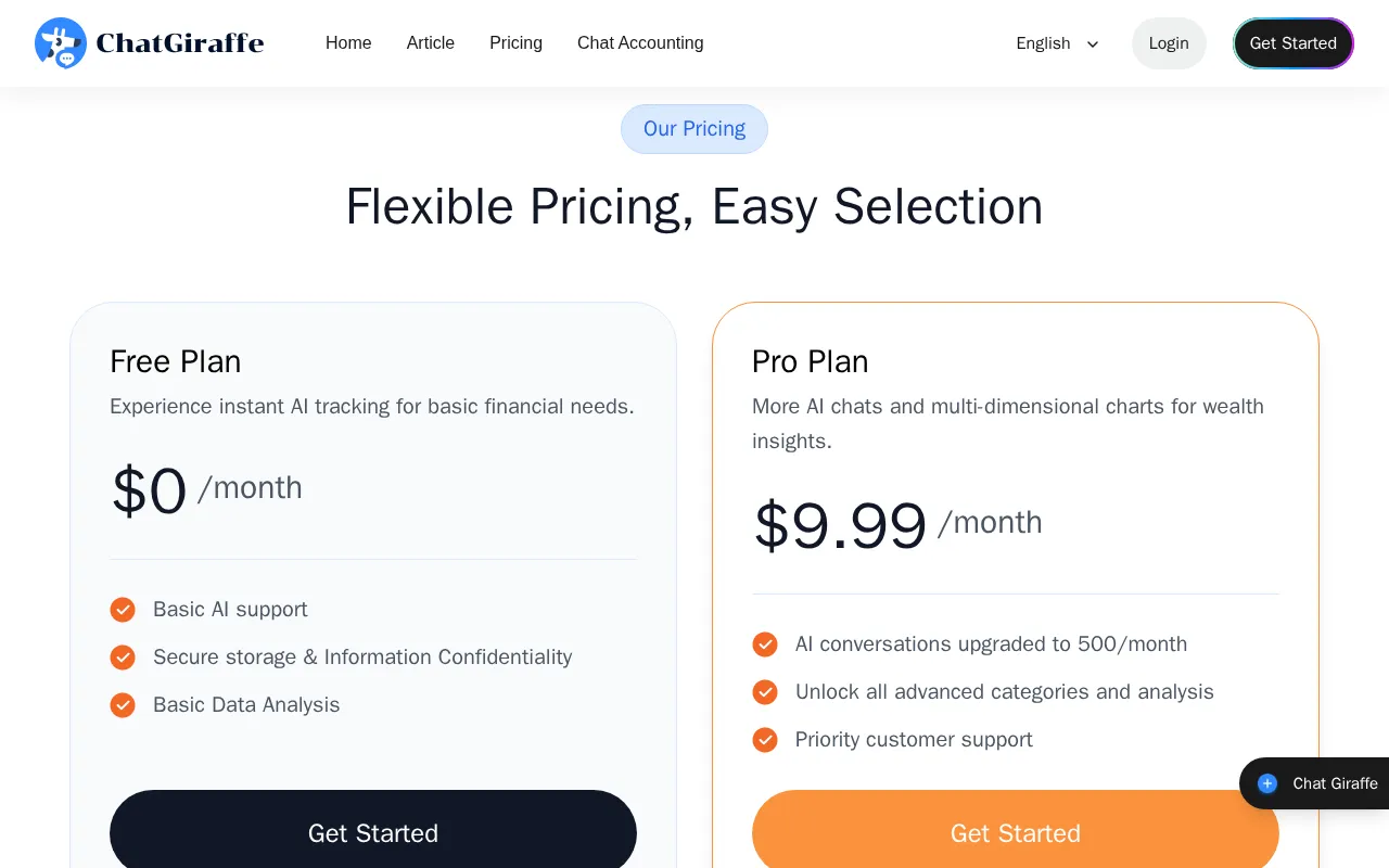 ChatGiraffe — pricing page