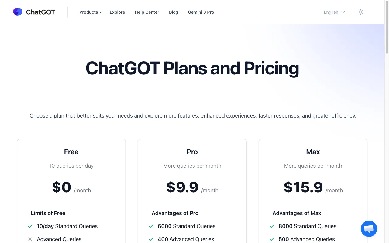 Chatgot — pricing page