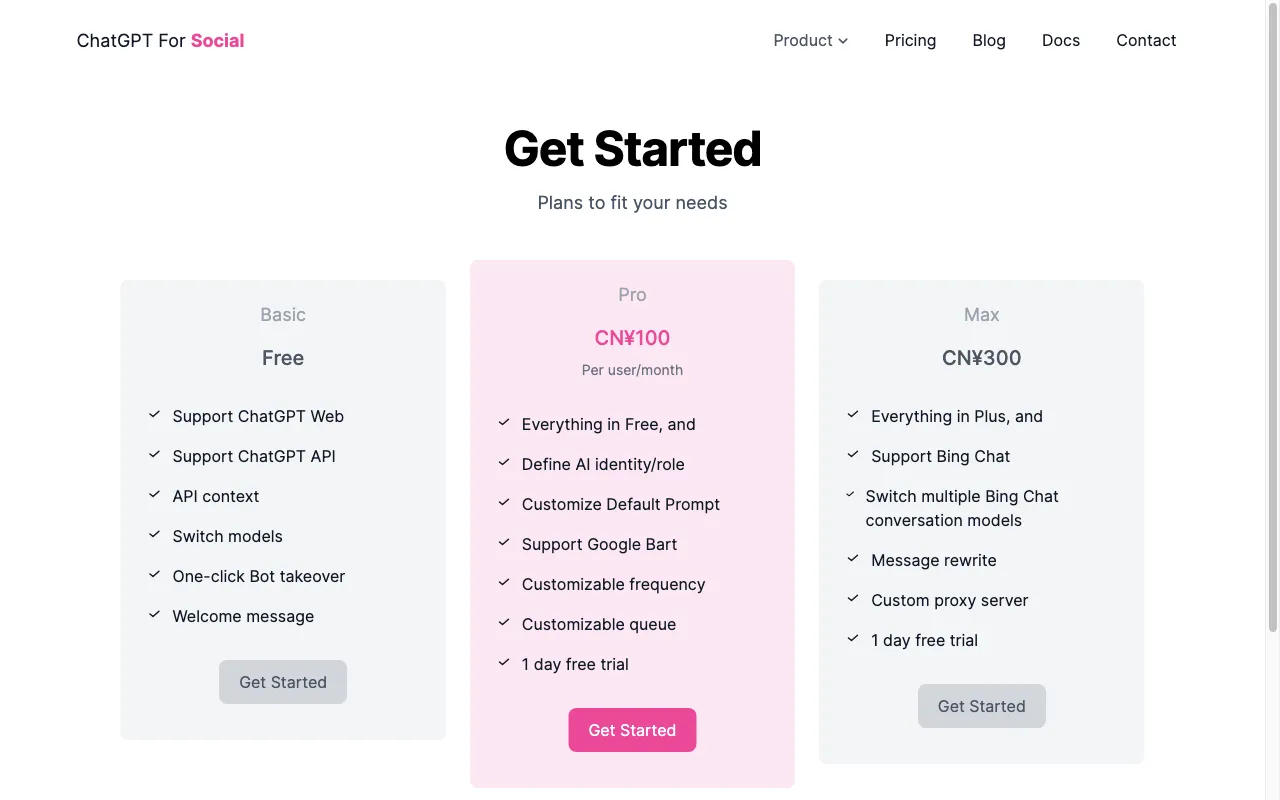 ChatGPT for WhatsApp — pricing page