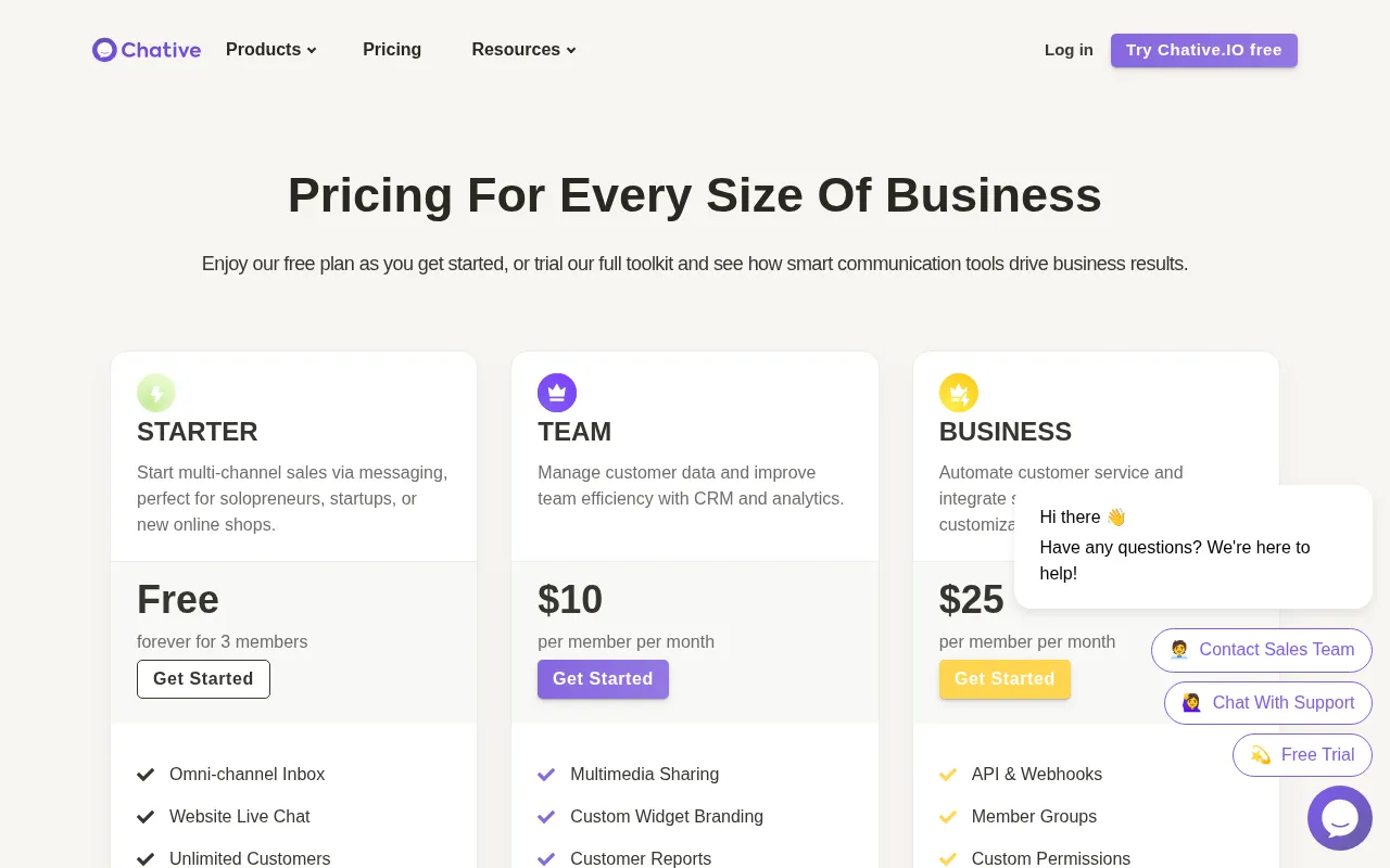 Chative — pricing page