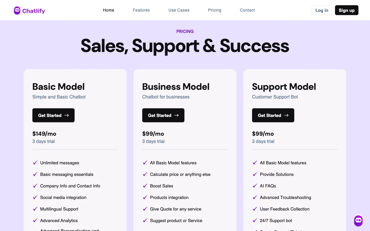 Chatlify — pricing page