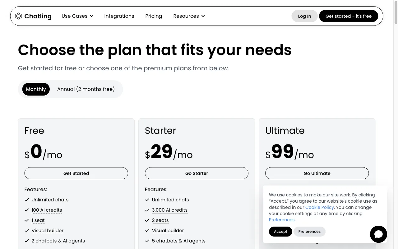 Chatling — pricing page