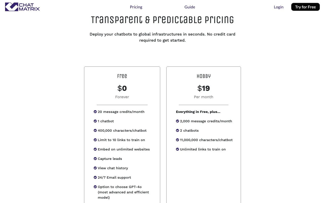 ChatMatrix — pricing page