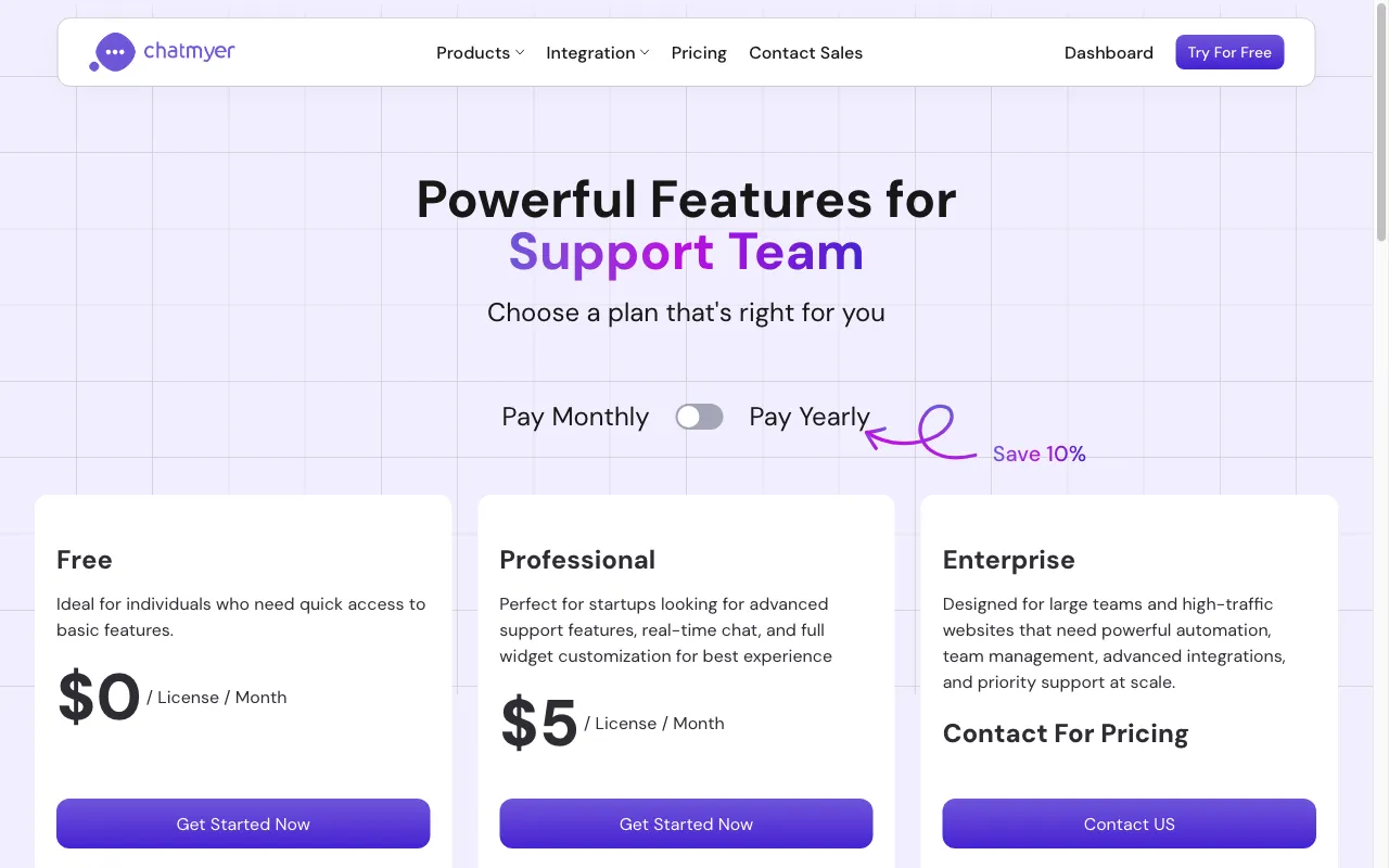 Chatmyer — pricing page
