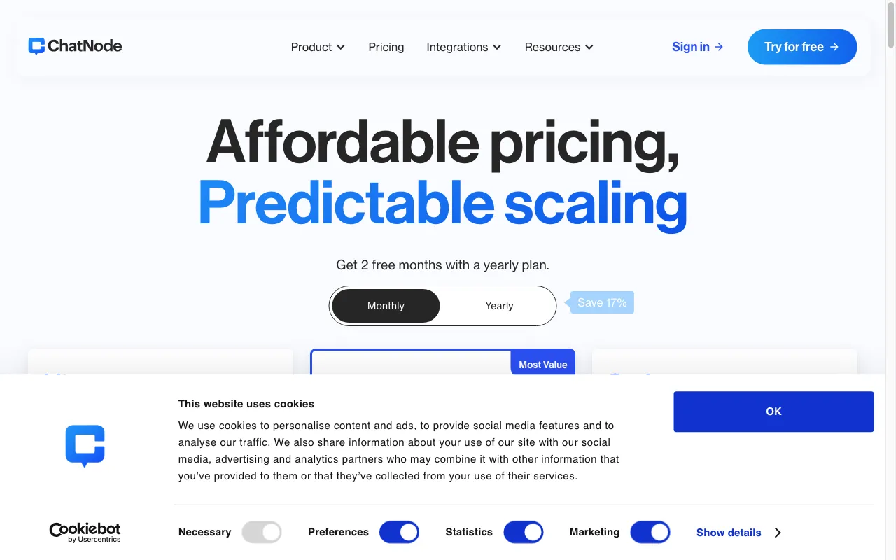 Chatnode — pricing page