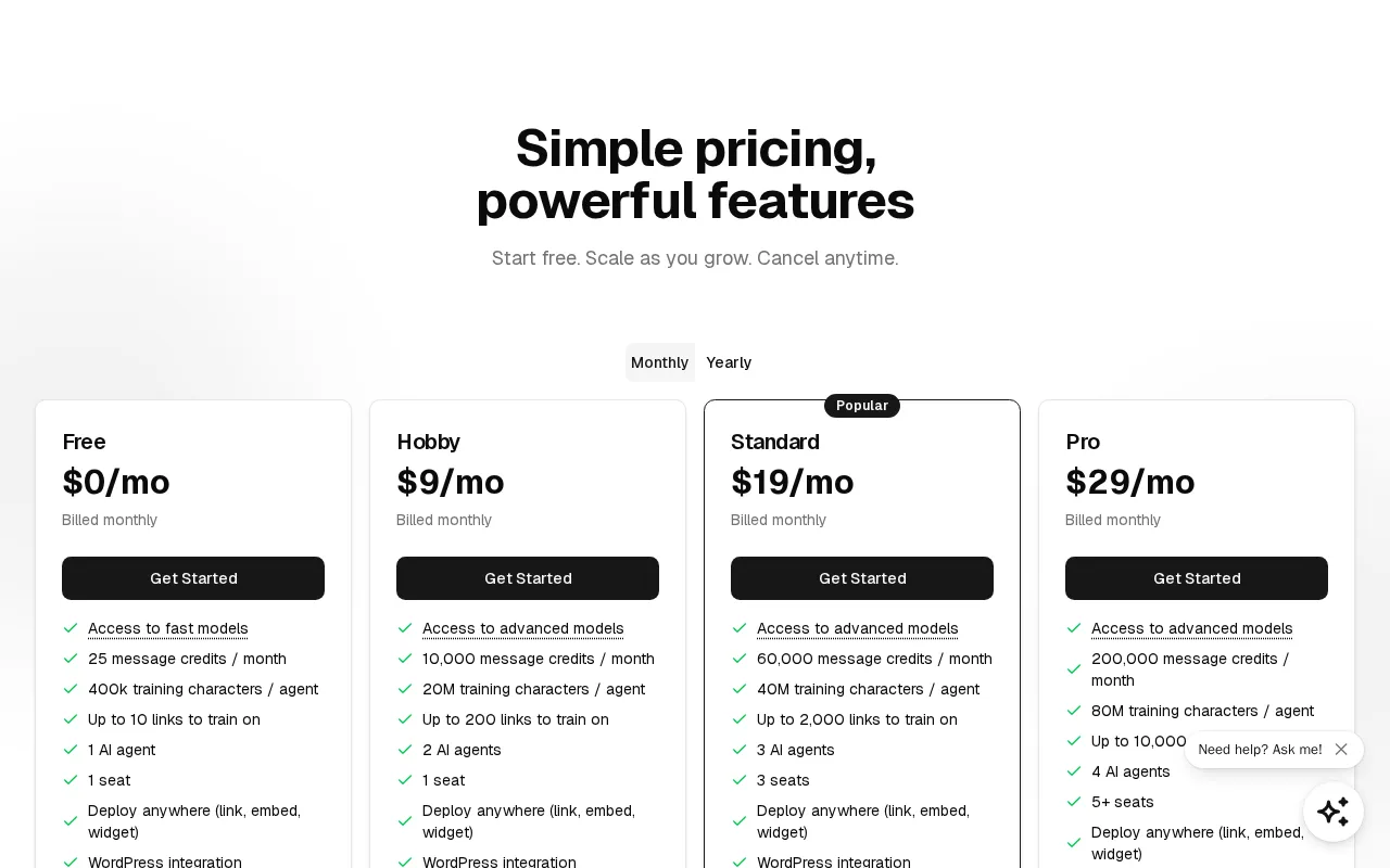 Chatolia — pricing page