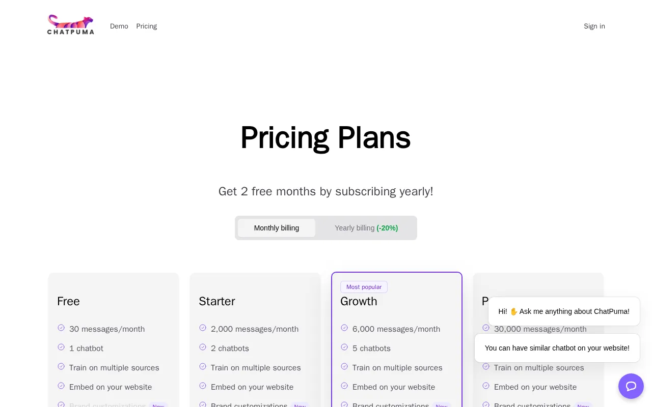 ChatPuma — pricing page