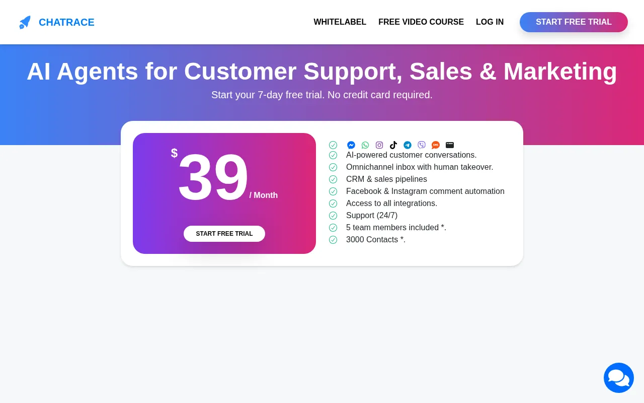 Chatrace — pricing page