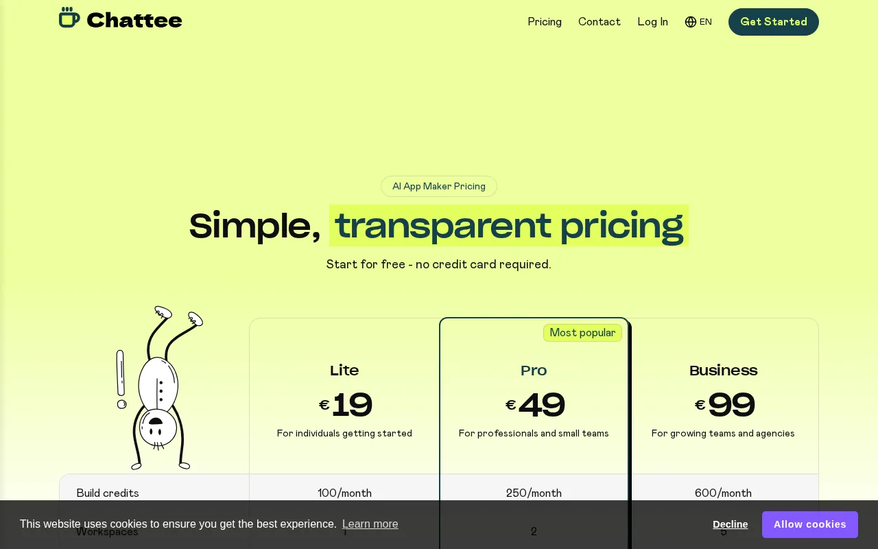 Chattee — pricing page