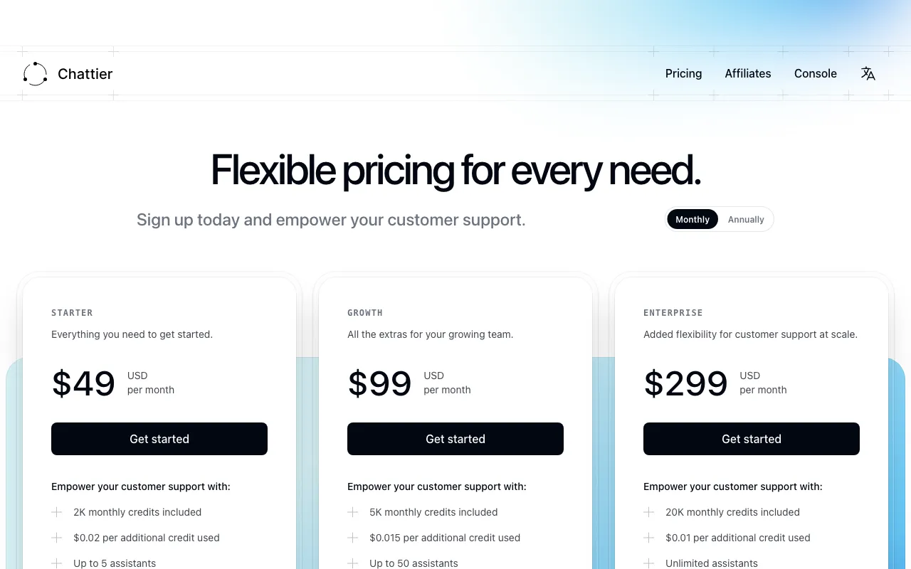 Chattier — pricing page