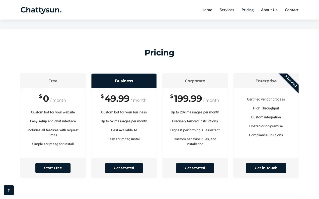 Chattysun — pricing page