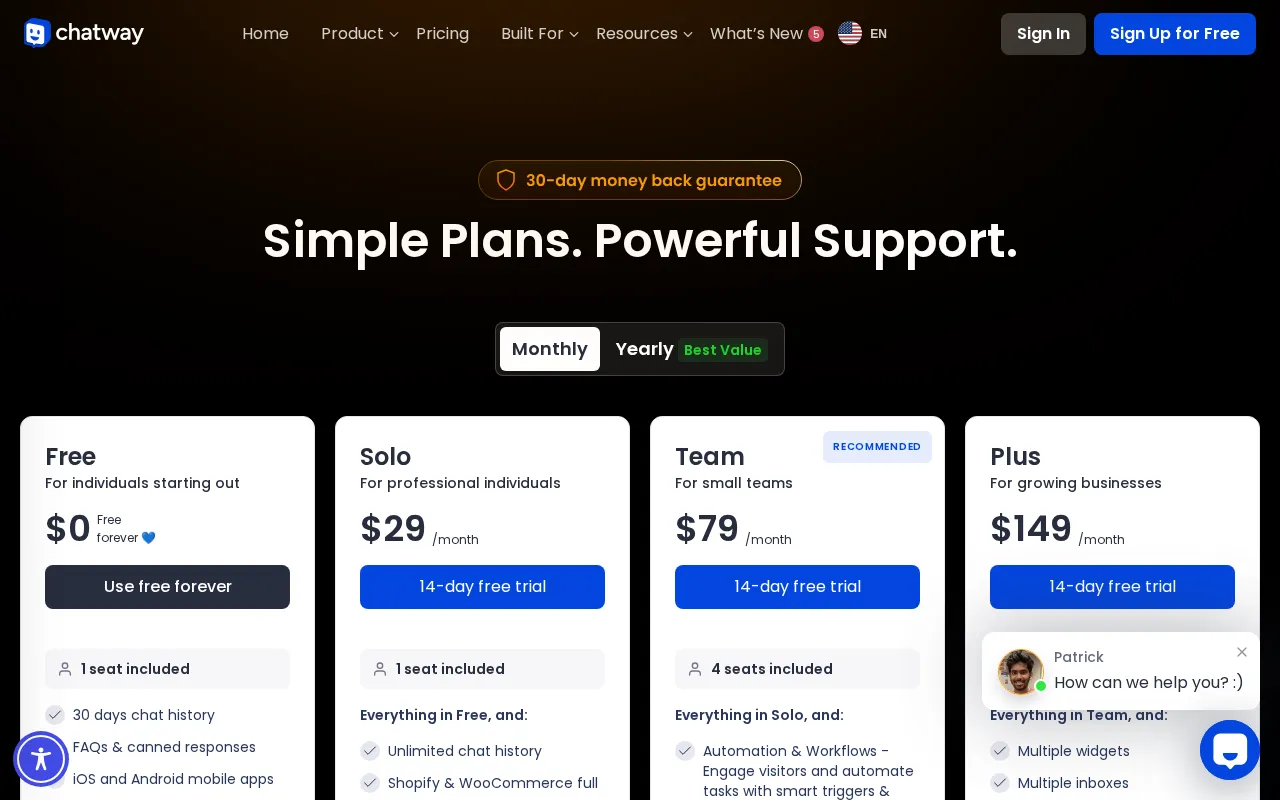 Chatway — pricing page