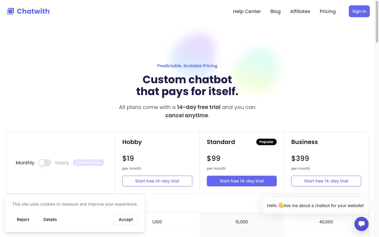 Chatwith — pricing page