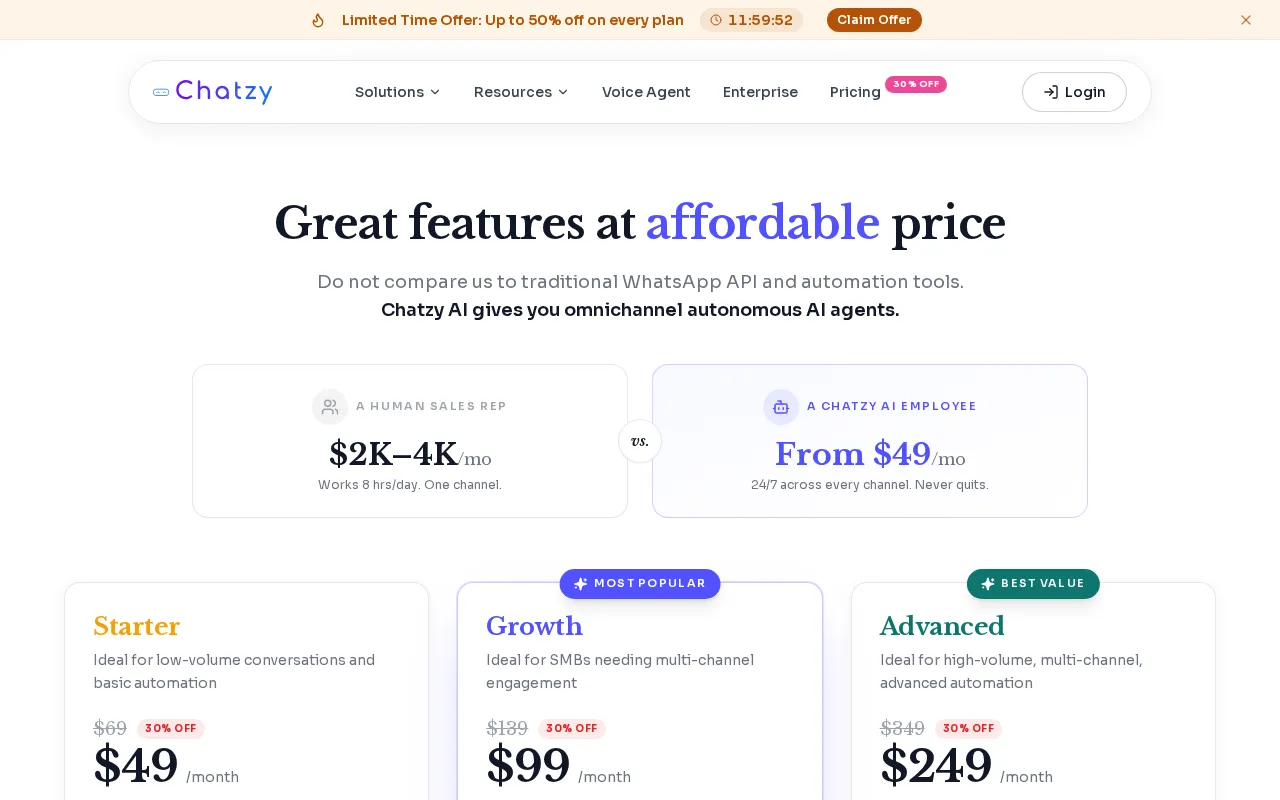 Chatzy AI — pricing page