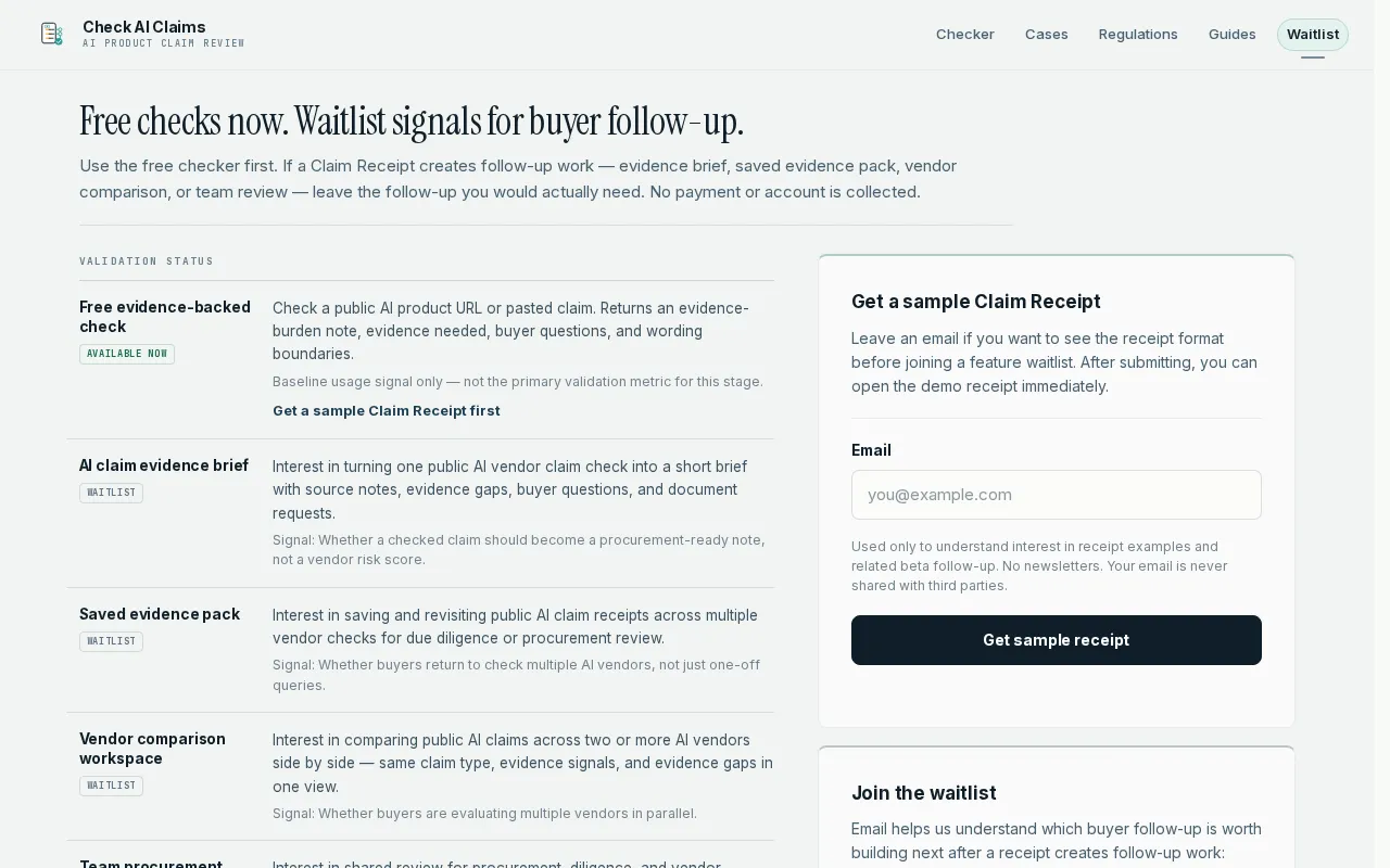 Check AI Claims — pricing page