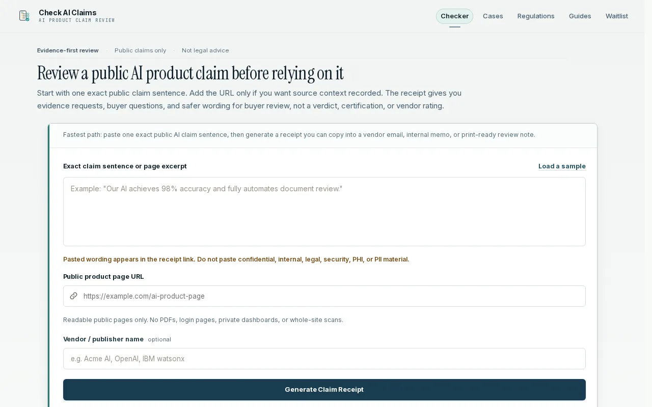 Check AI Claims — preview screenshot