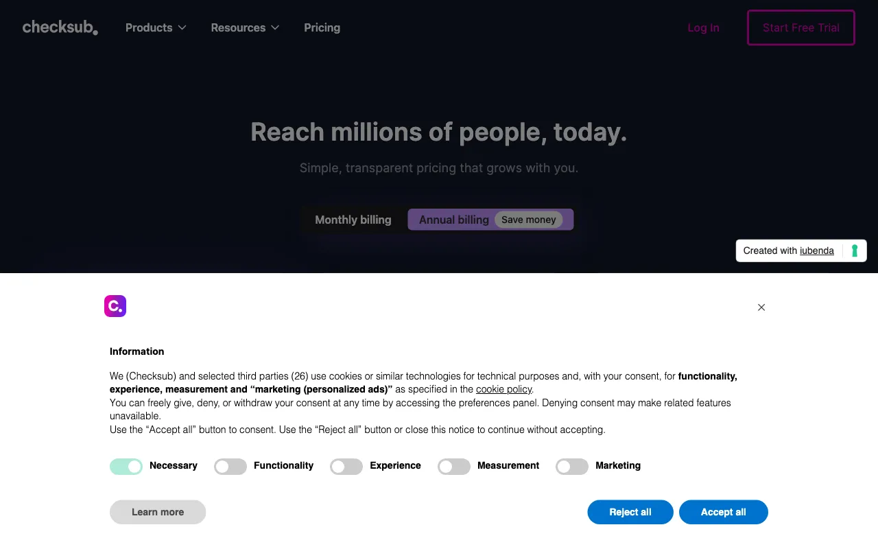 Checksub — pricing page