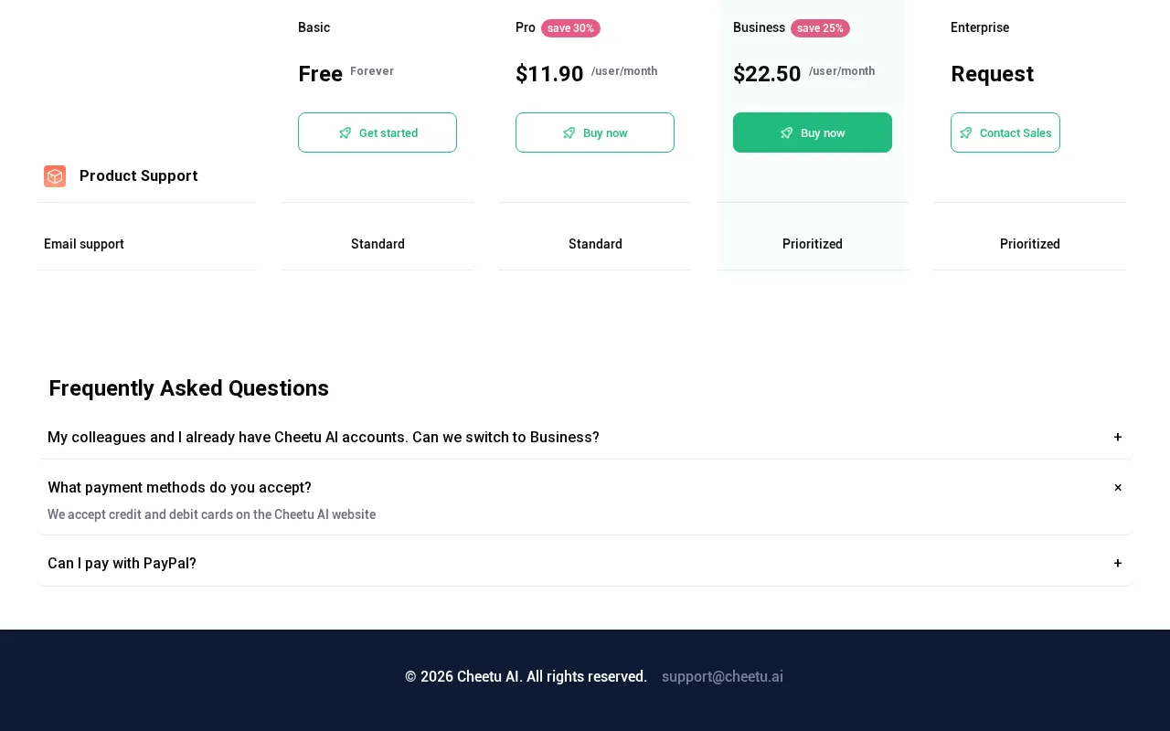 Cheetu AI — pricing page