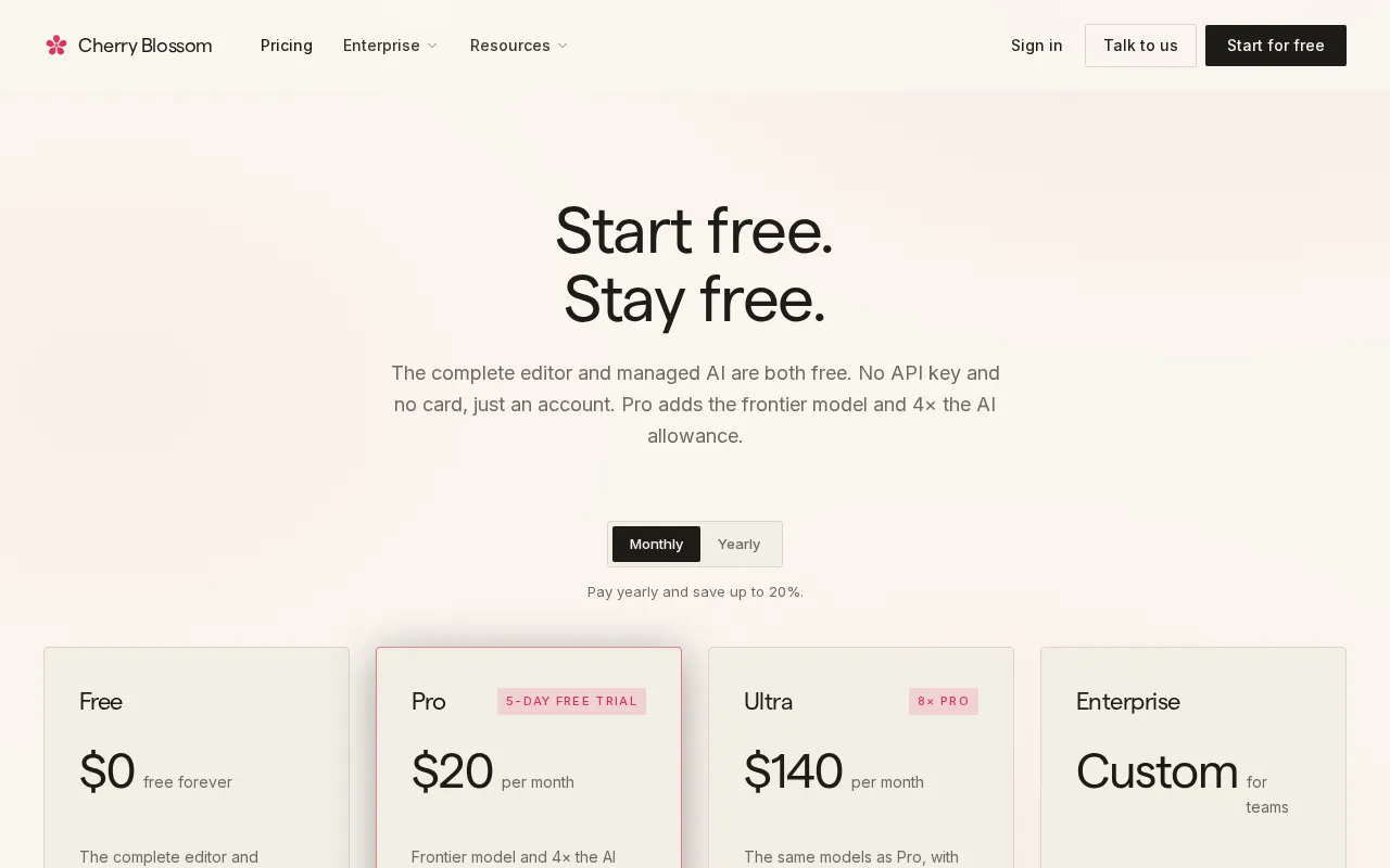 Cherry Blossom — pricing page