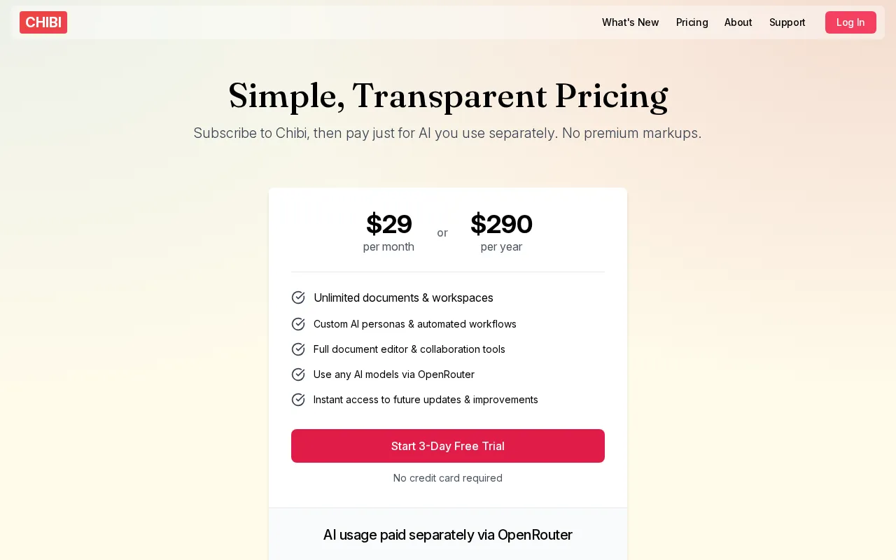Chibi — pricing page