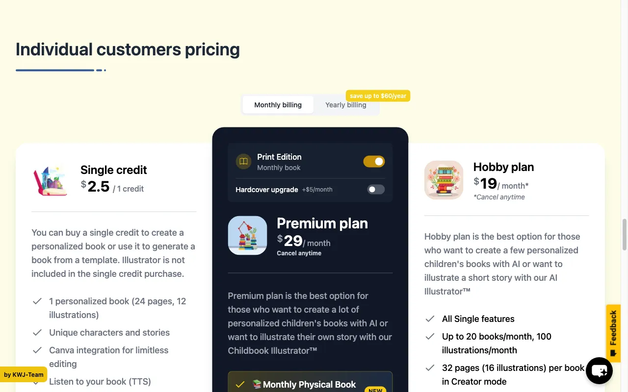 Childbook AI — pricing page