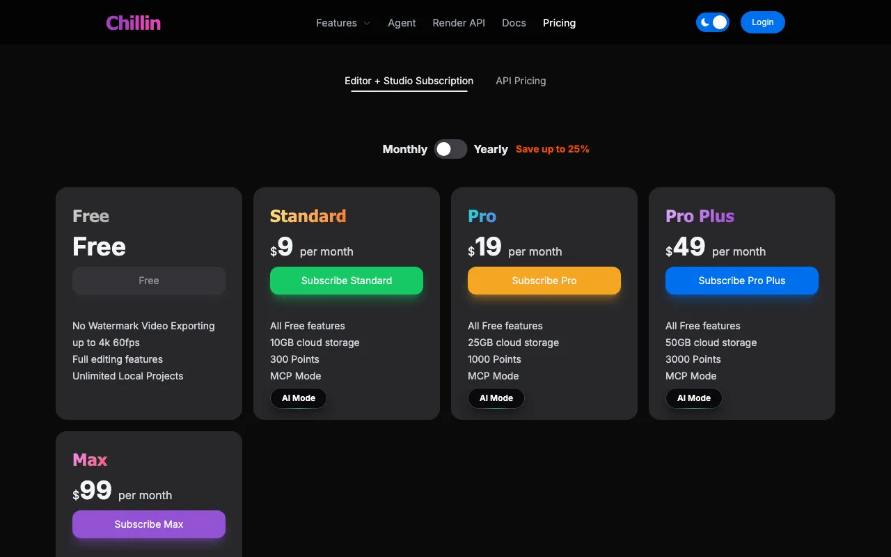 Chillin — pricing page