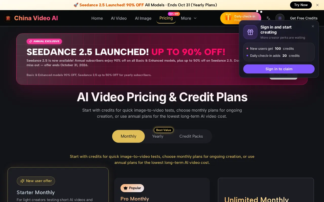 China Video — pricing page