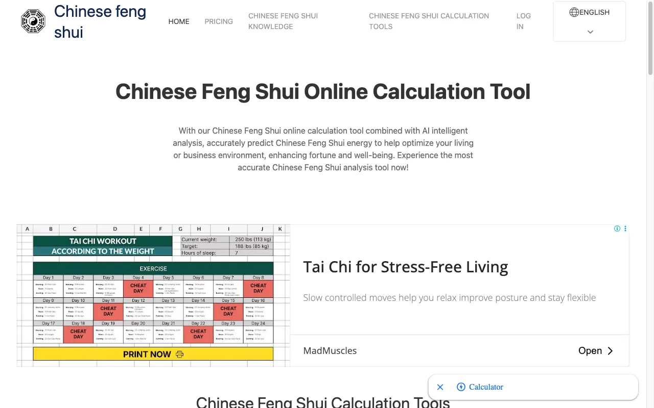 Chinese Feng Shui Online Calculator — preview screenshot