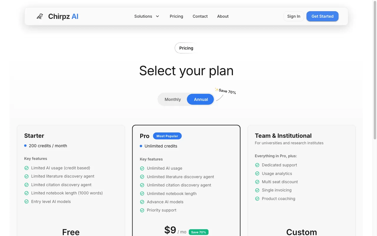 Chirpz — pricing page