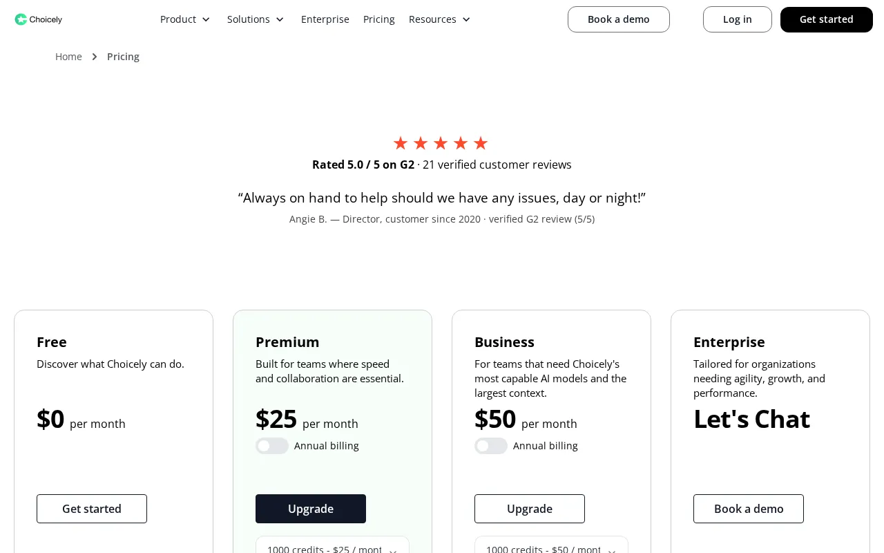 Choicely — pricing page