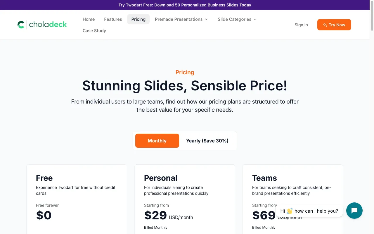 Choladeck — pricing page