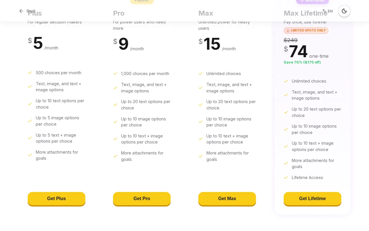 Choosaro — pricing page