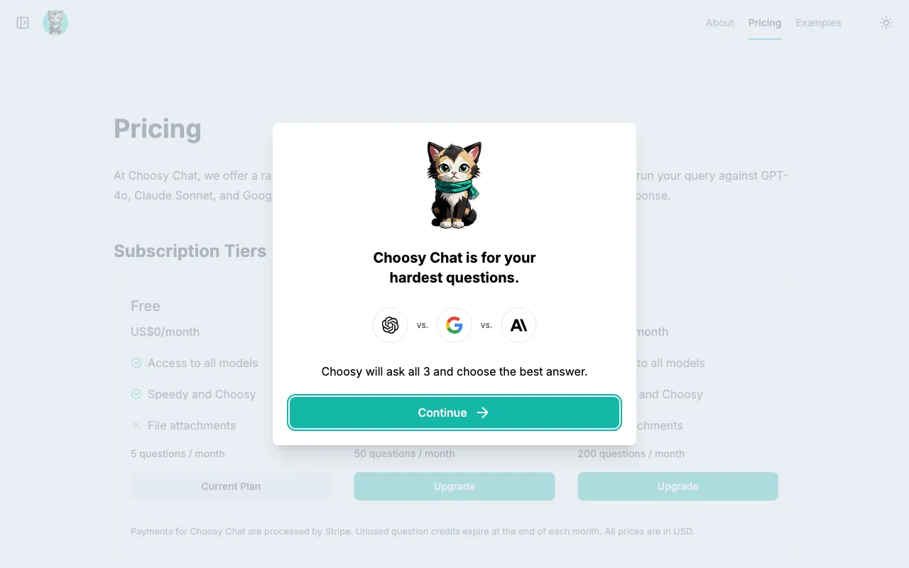 Choosy Chat — pricing page