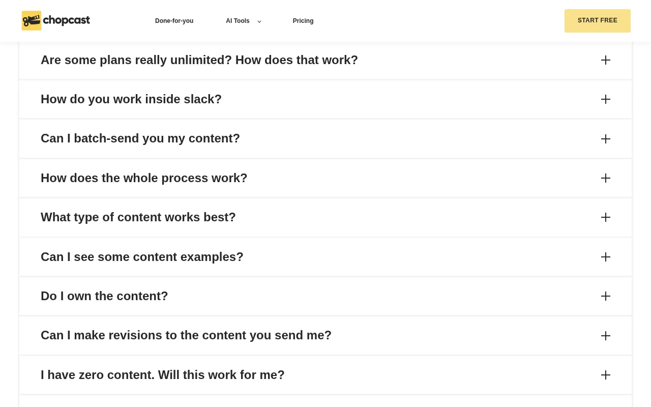Chopcast — pricing page